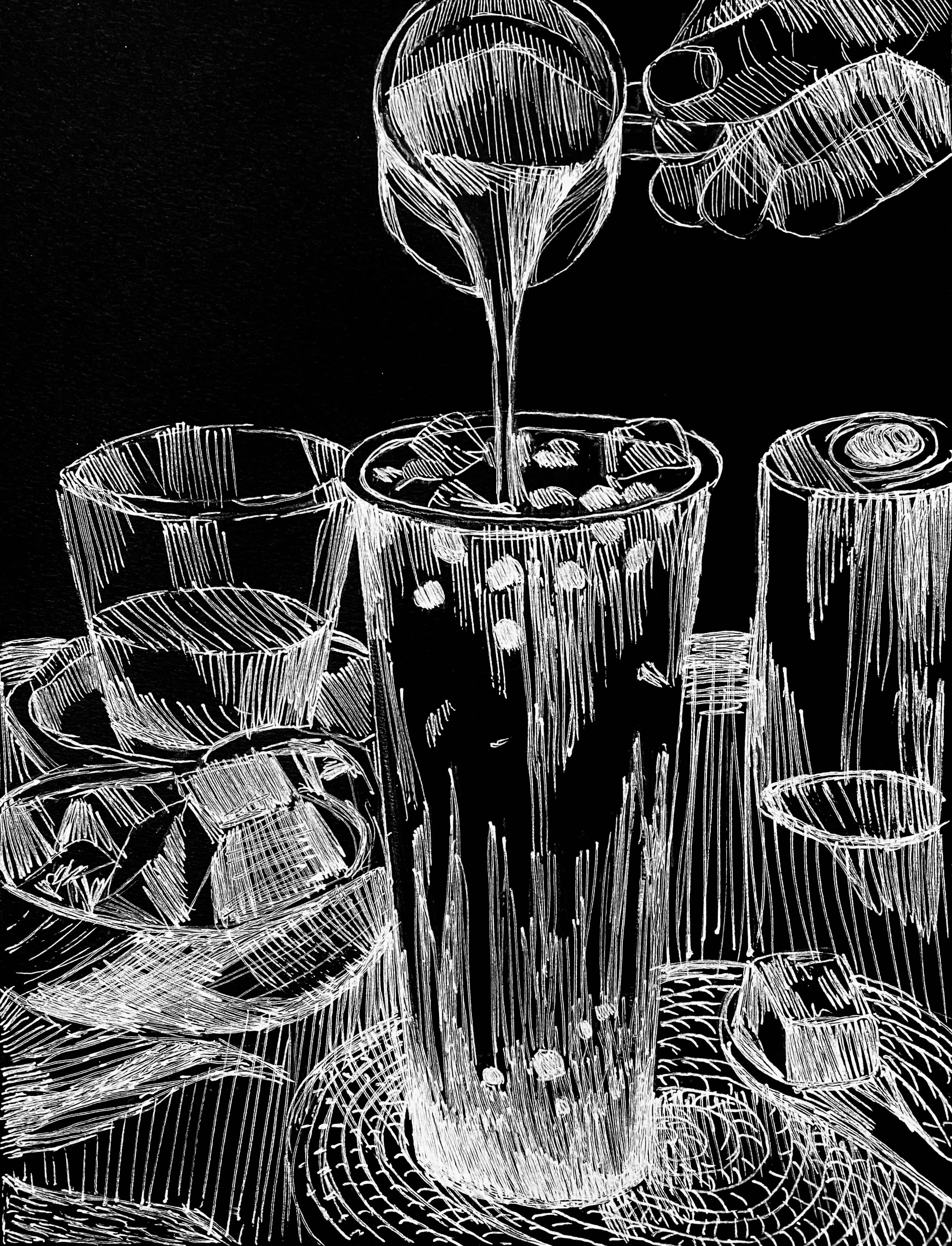 Untitled, white gel pen on black paper